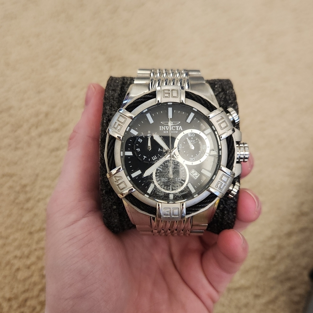 Invicta Men's Watch 29569 Bolt Quartz Chronograph Black Stainless‎ Steel READ